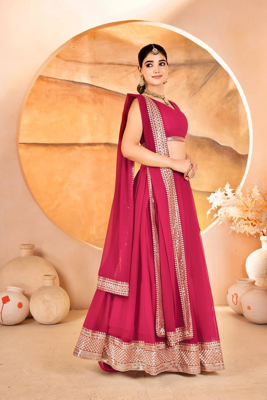 Pink Lehenga Choli With  Sequins Embroidered Work
