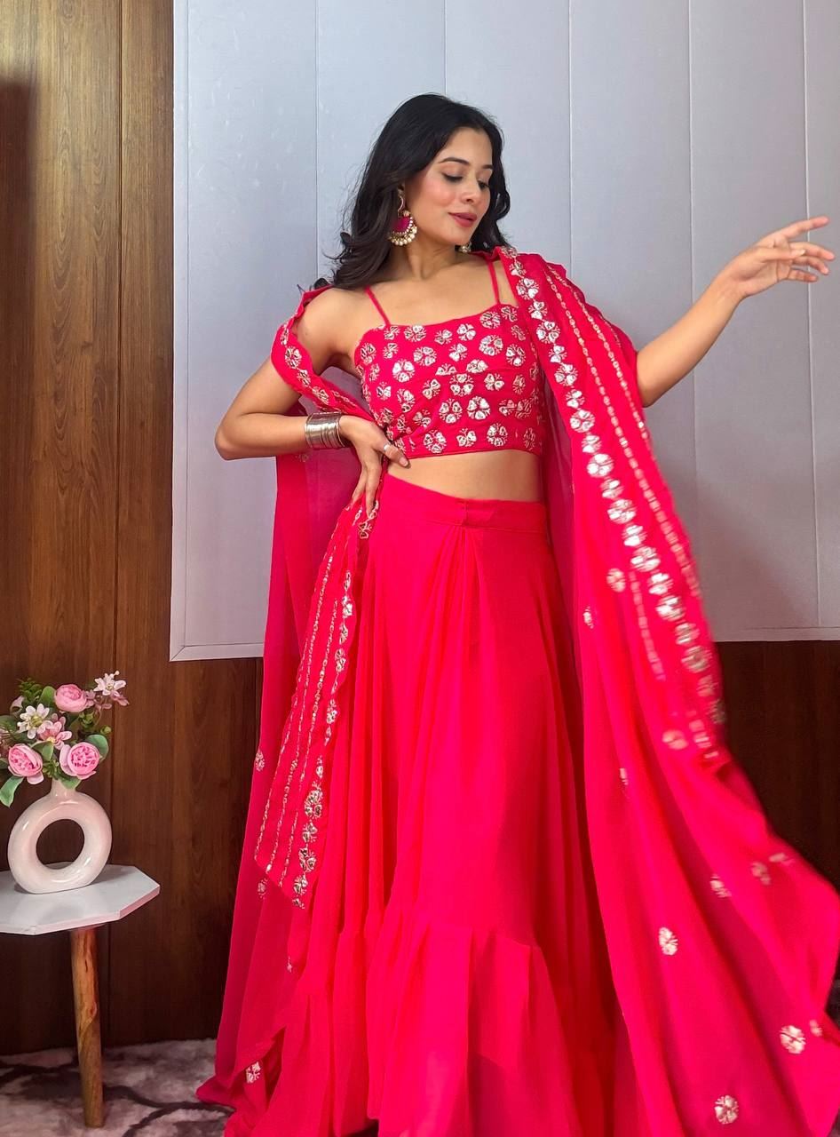 Pink Lehenga Choli with Sequins, Zari & Paper Work