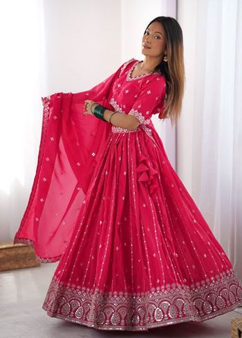 Pink Lehenga Choli With Thread  Sequnce Work