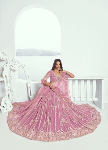 Pink Lehenga Choli With Zari Work And Sequence Work Embroidery
