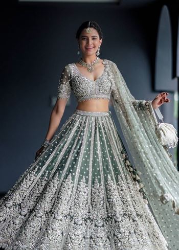 Pista Green Lehenga Choli with Dori & Sequins Work