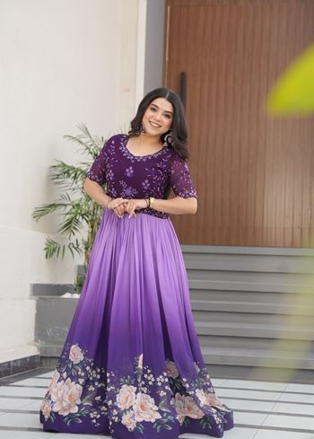 Purple Anarkali With Heavy Embroidered work and Rich  Floral Pedding Digital Print