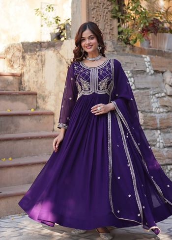 Purple Anarkali With Heavy Sequins Multi  Beads Embroidered Work