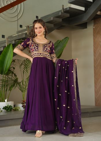 Purple Anarkali With Heavy Sequins Multi Zari Embroidered Work