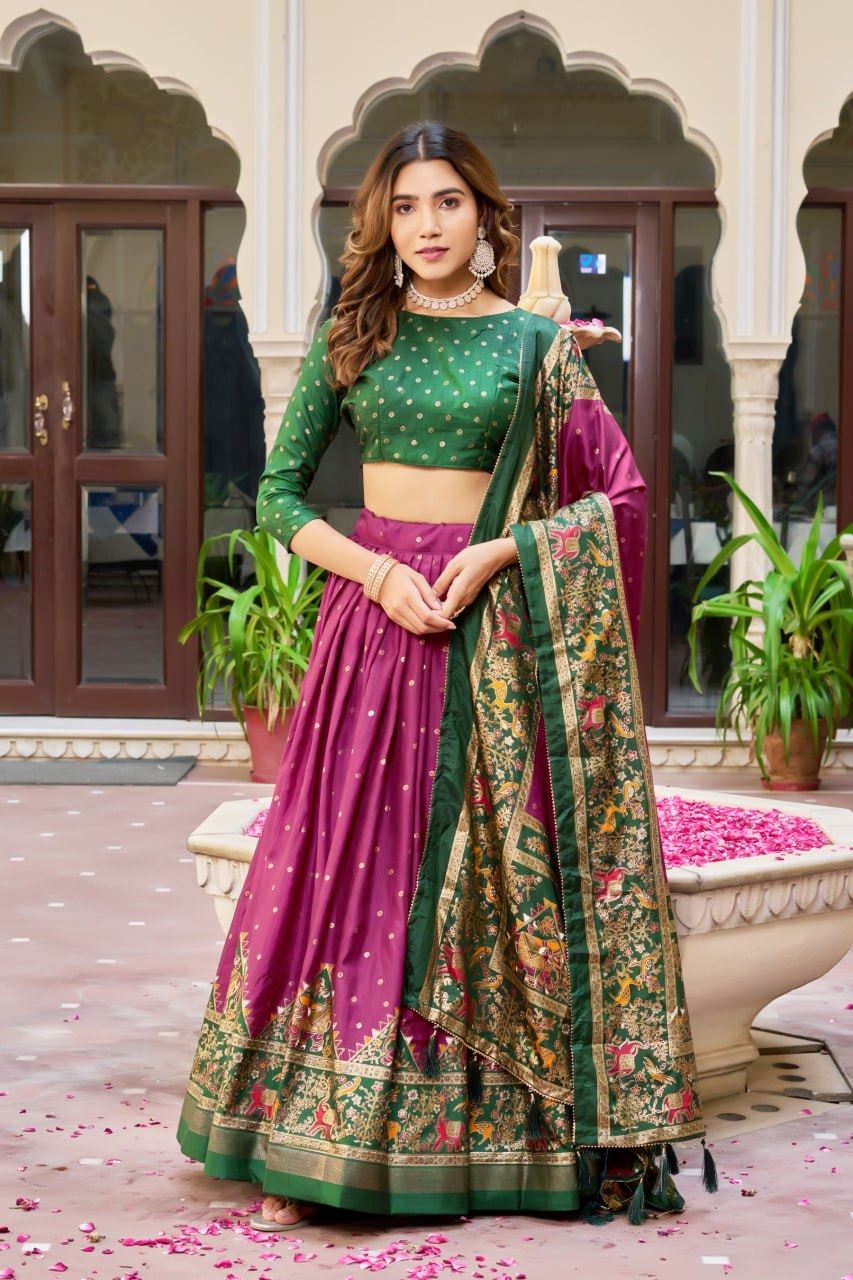 Purple Lehenga Choli With  Bandhej and Ajrakh Print