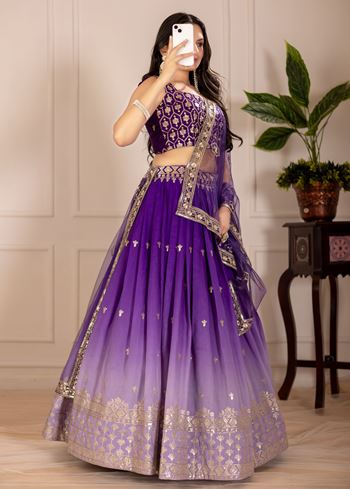 Purple Lehenga Choli With Embroidery Thread  Sequence Work