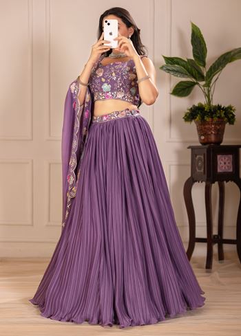 Purple Lehenga Choli With Embroidery With Multi Thread  Sequence Work