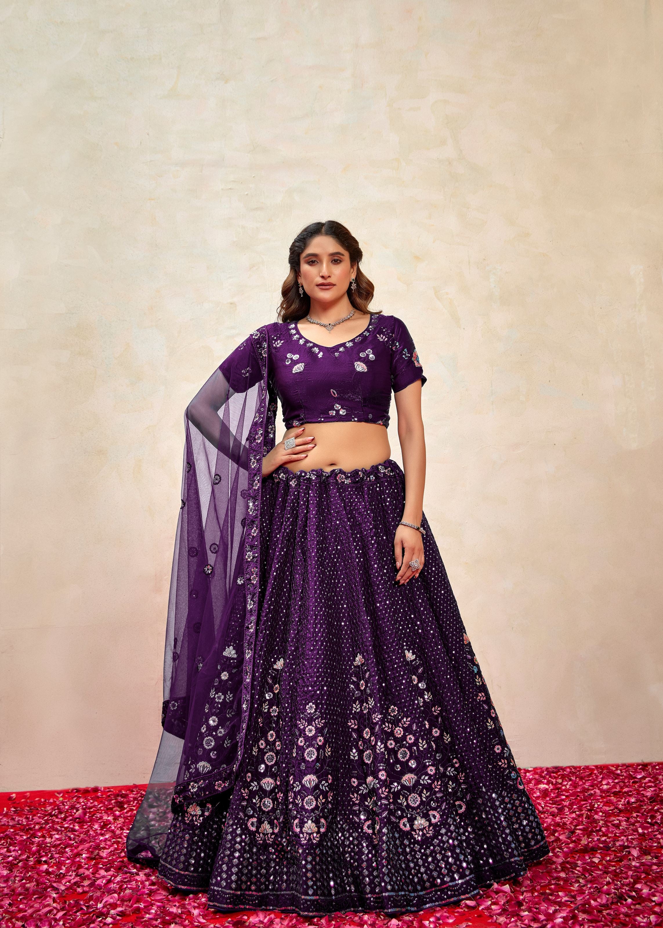 Purple Lehenga Choli With Heavy Sequence Embroidered