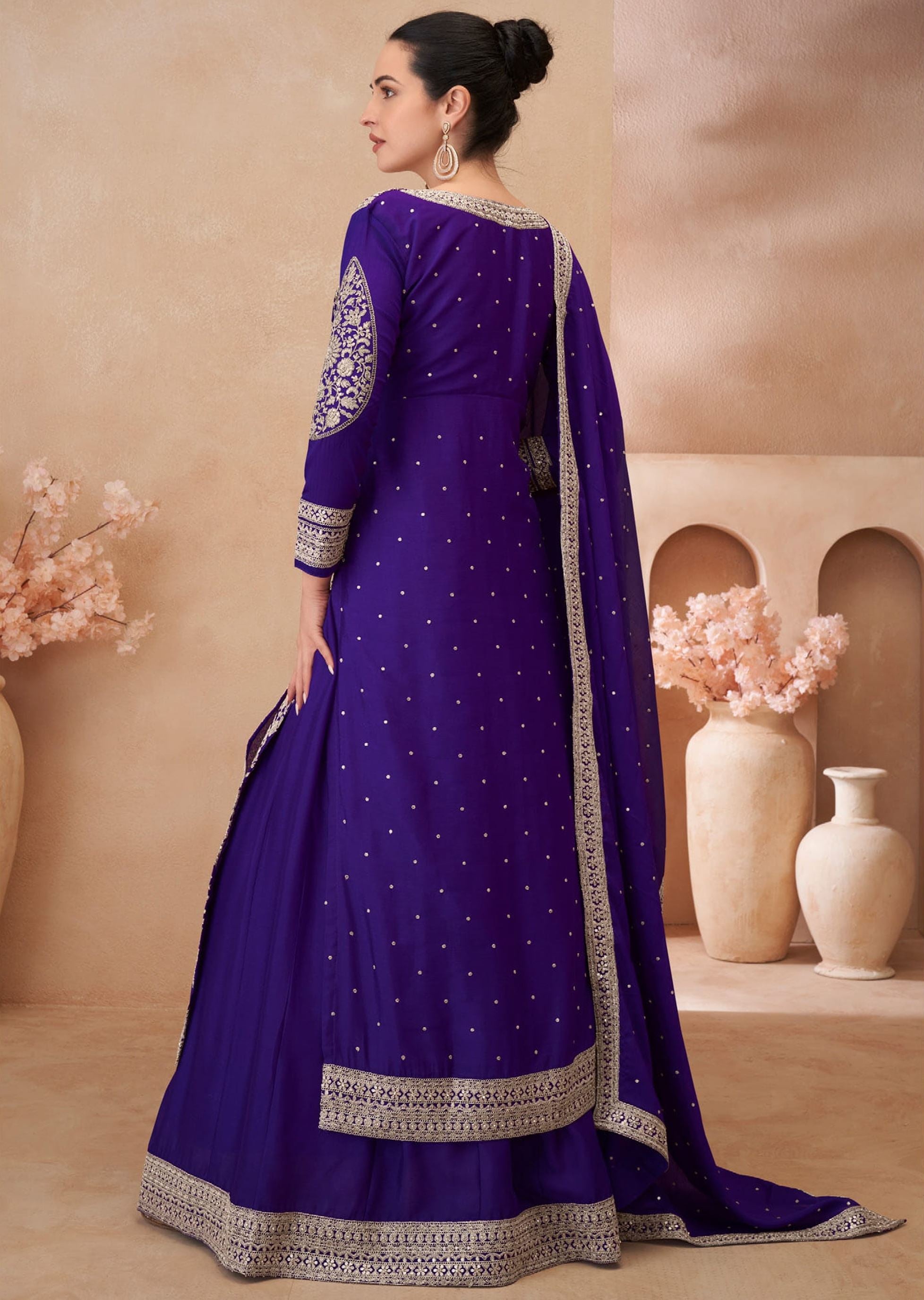 Purple Top-Lehenga With Embroidery With Sequins Work (Free Size Stitched Upto 42)