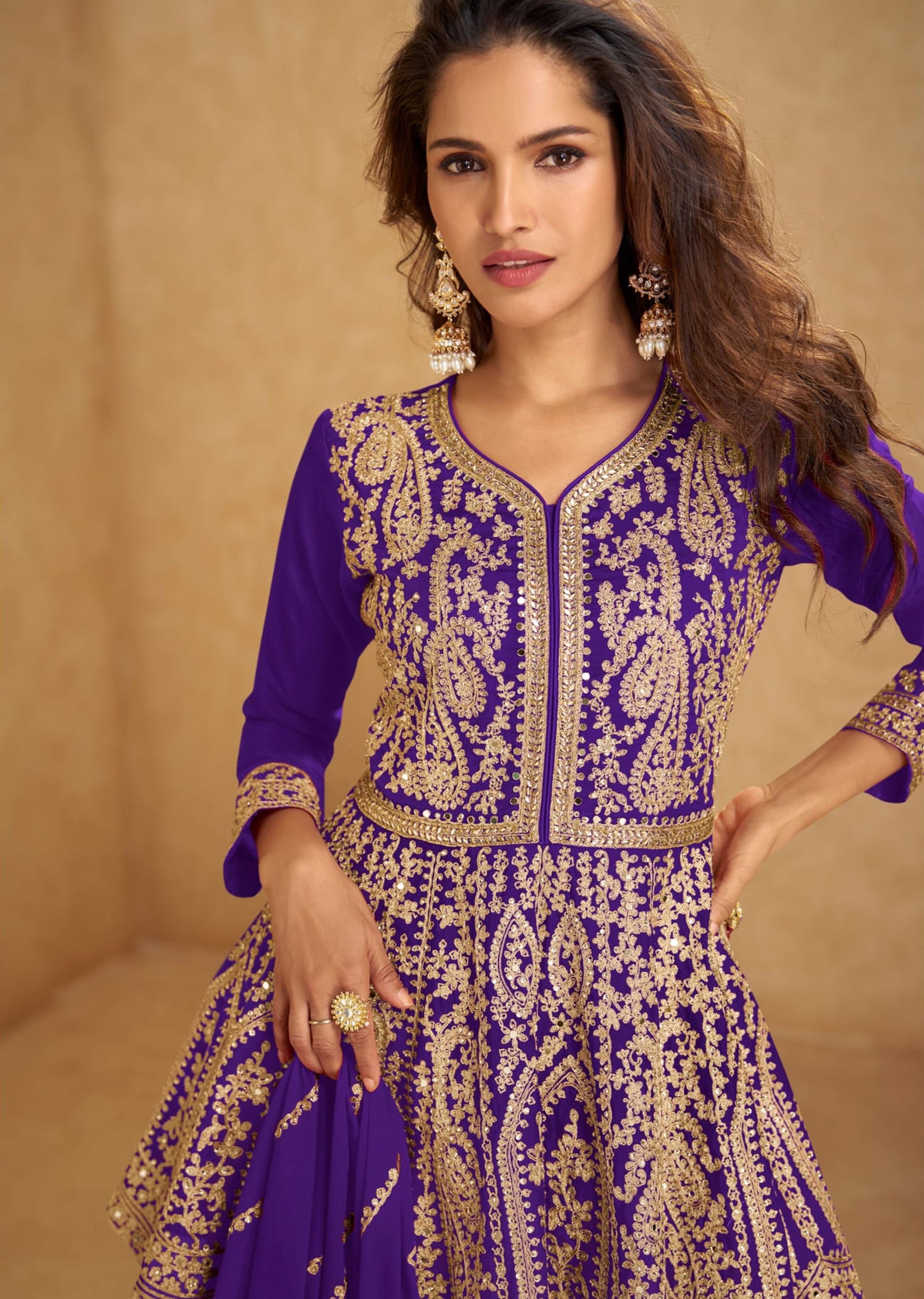 Purple Top-Lehenga With Embroidery, Khatli, Mirror and Hand Work (Free Size Stitched Upto 42)