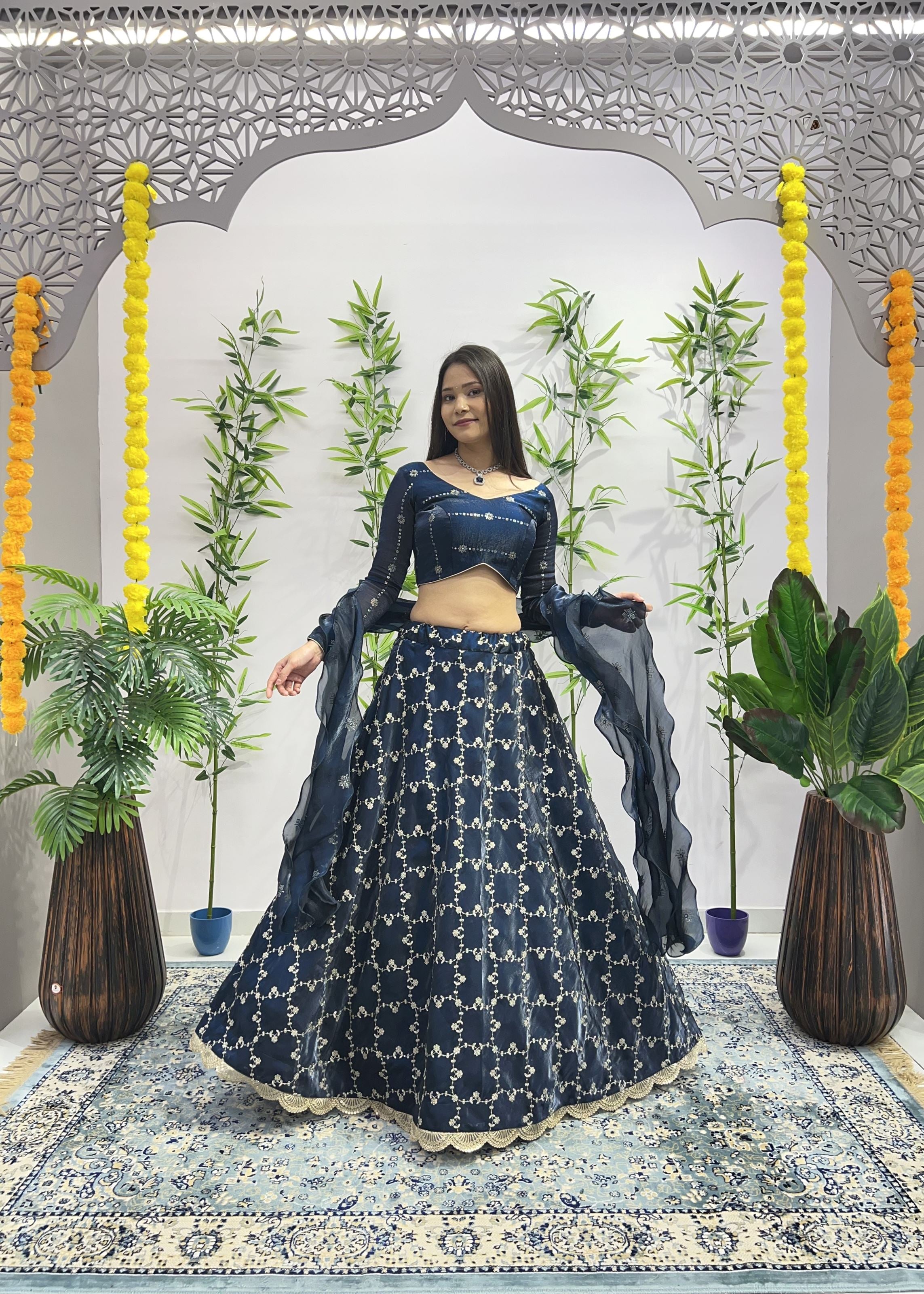 Rama Lehenga Choli With Heavy Embroidery Thread  Sequins Work