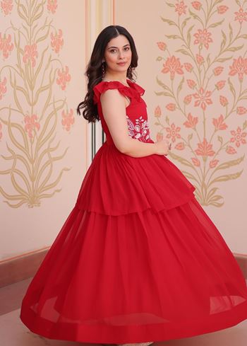 Red Anarkali With Heavy Beads Embroidered work