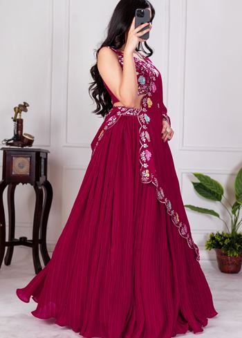Red Lehenga Choli With Embroidery With Multi Thread  Sequence Work