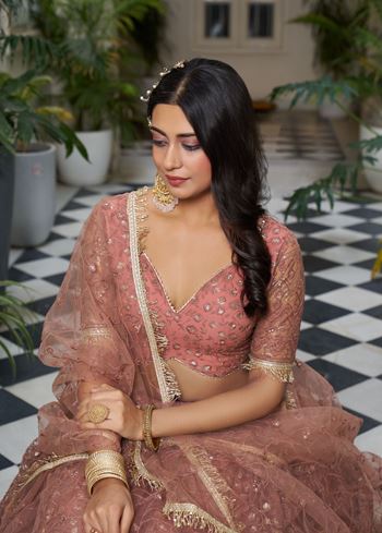 Rust Net Lehenga Choli With Thread Embroidery Work