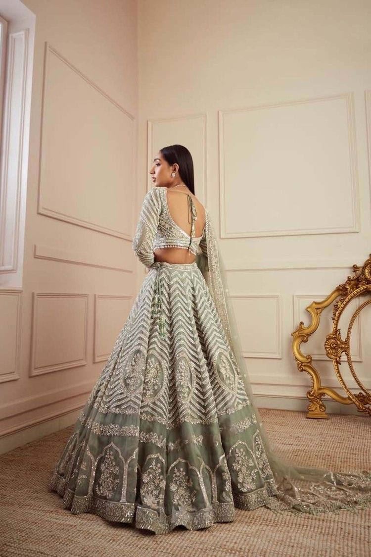 Seagreen Lehenga Choli with Heavy Sequins, Dori & Zari Work