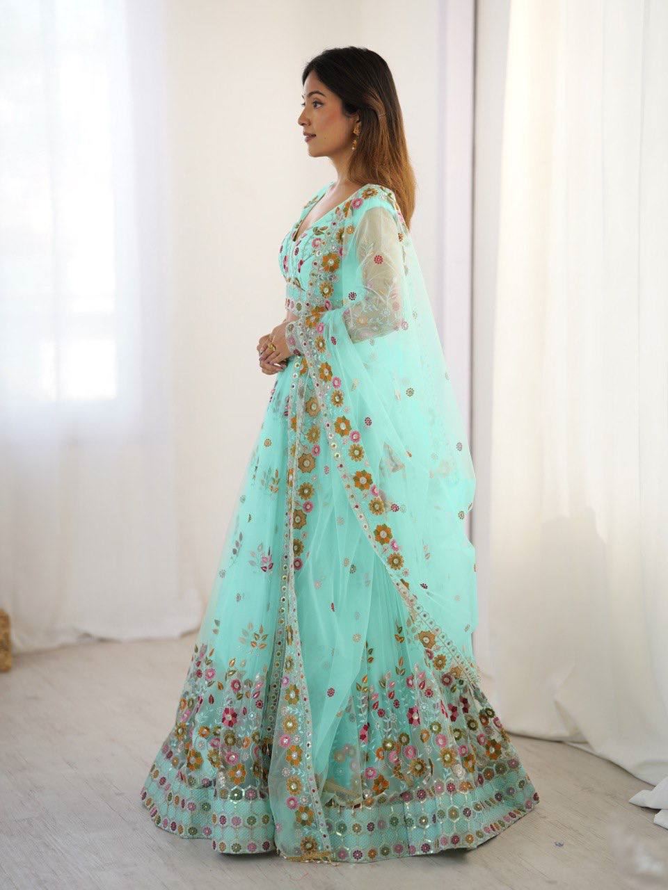 Seagreen Lehenga Choli With Thread  Sequnce Work