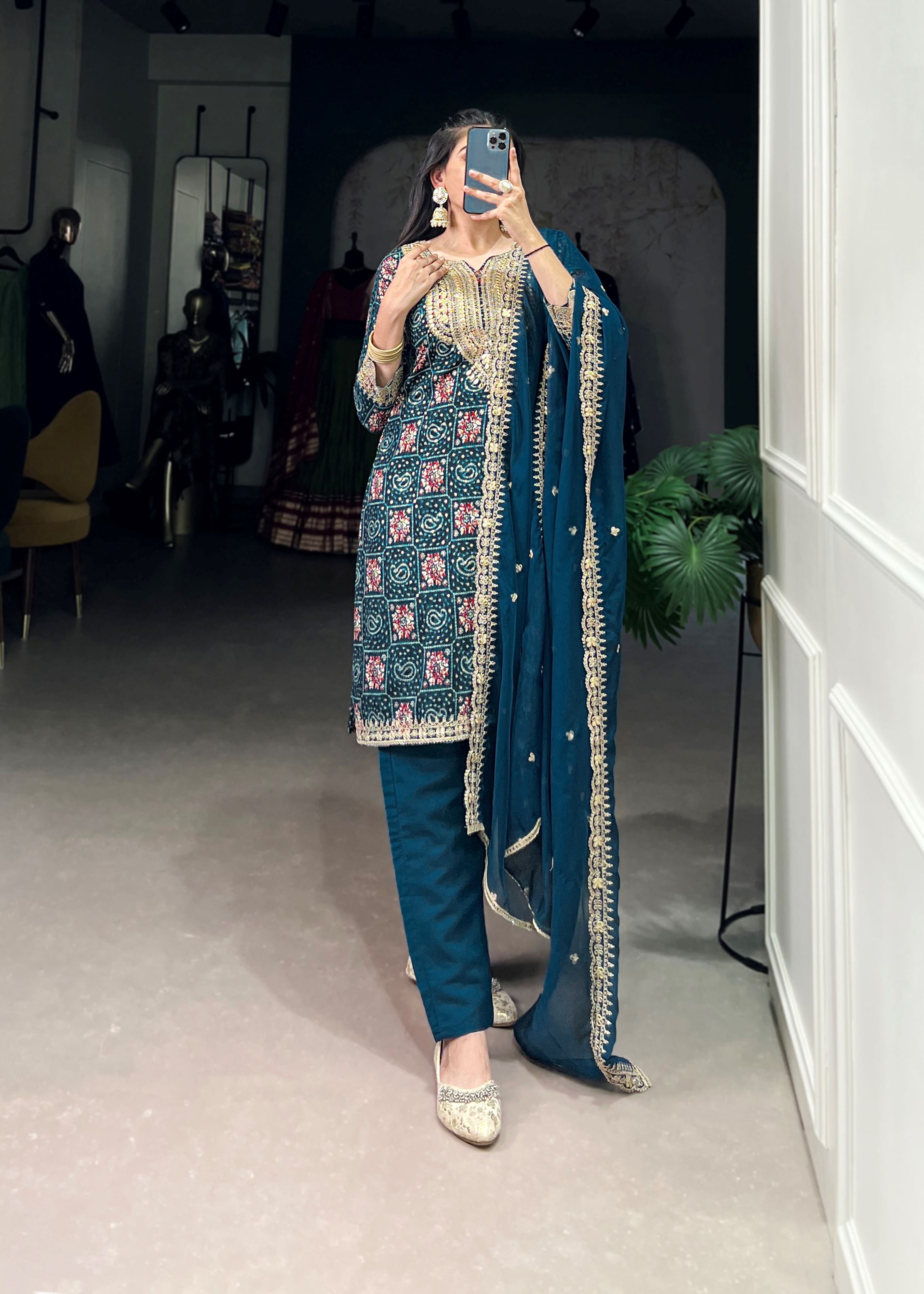 Teal Pure Comfort With Pure Style Printed Pure Rayon Salwar Suit