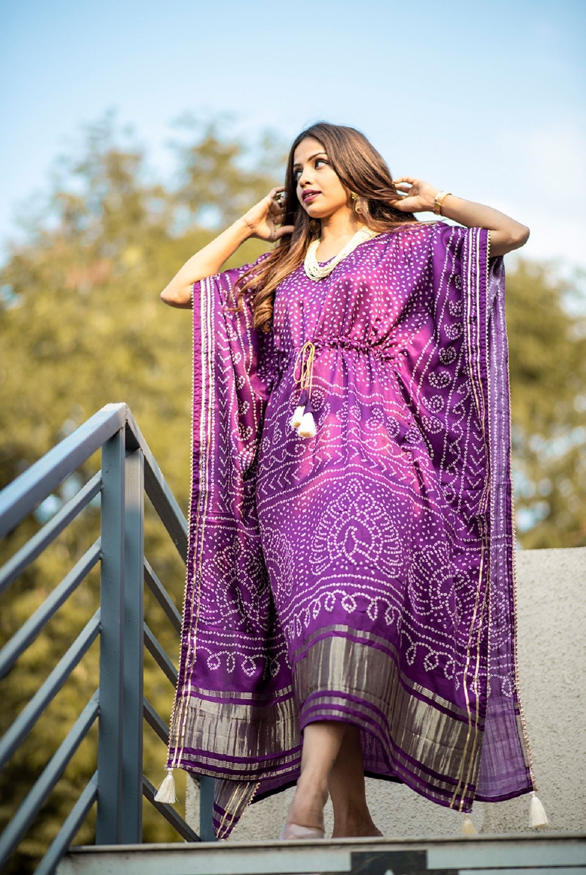 Wine Color Pure Gaji Silk Kaftan with Gotta Patti Tassels