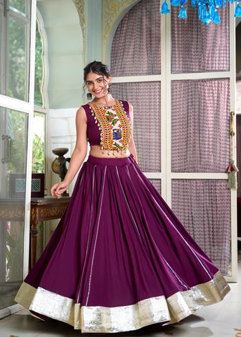 Wine Classic Rayon Lehenga Choli with Lace Border  Gota Patti Touches