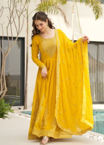 Yellow Anarkali With Heavy Embroidery Zari Sequins work