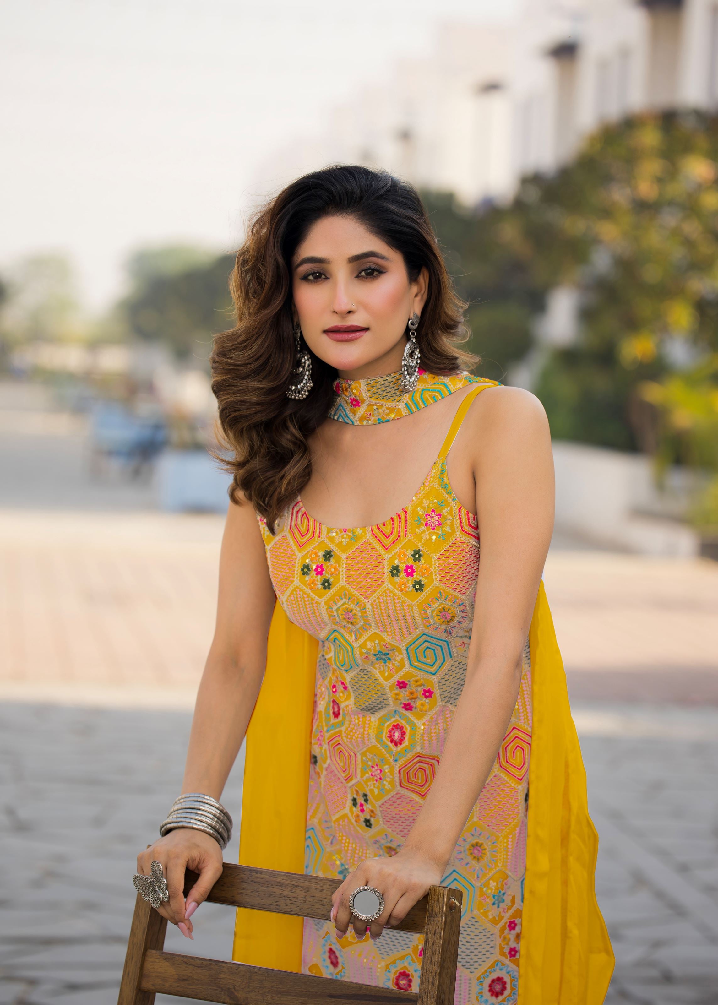 Yellow Sharara Dress With Embroidery Work