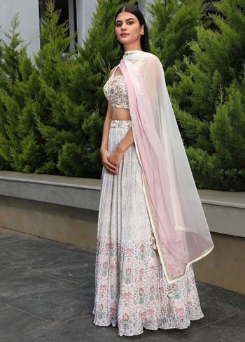 Precious Off-White Digital Printed Georgette Festival Wear Lehenga Choli