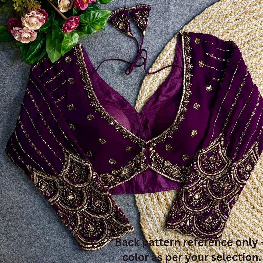 Maroon Georgette Blouse with Heavy Thread Embroidery  Sequins Work