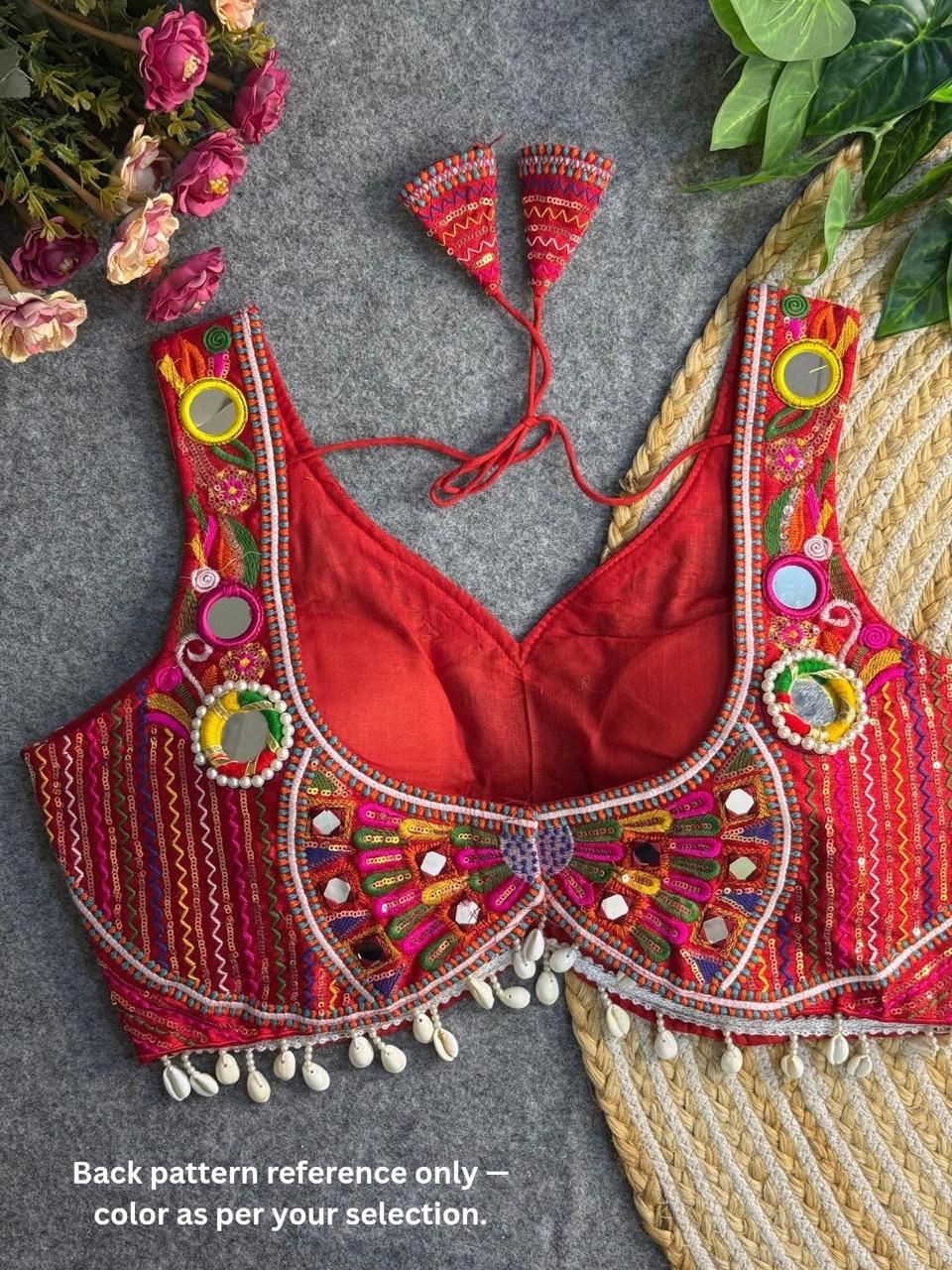 Red Real Handwork  Mirror Work Navratri Blouse