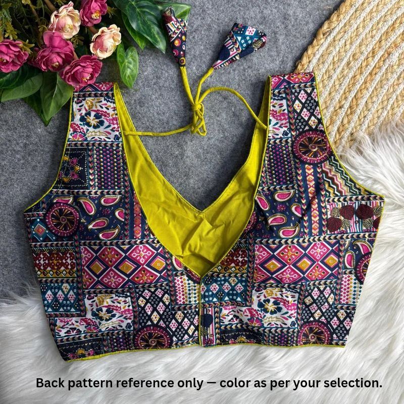 Yellow Ethnic Print Garba Blouse with Bold Contrast Look