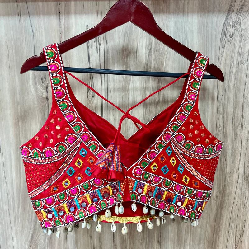 Green Timo Silk Royal Shine Blouse with Real Mirror Work –10" Sleeve Attached