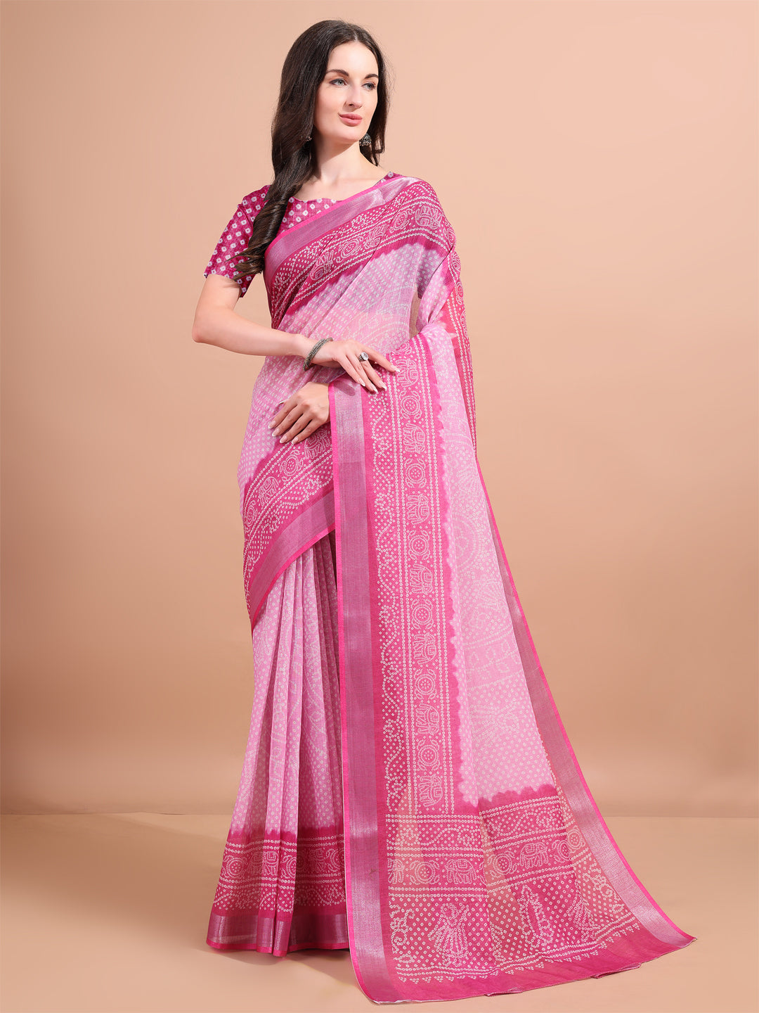 Pink Linen Elegant Printed Saree