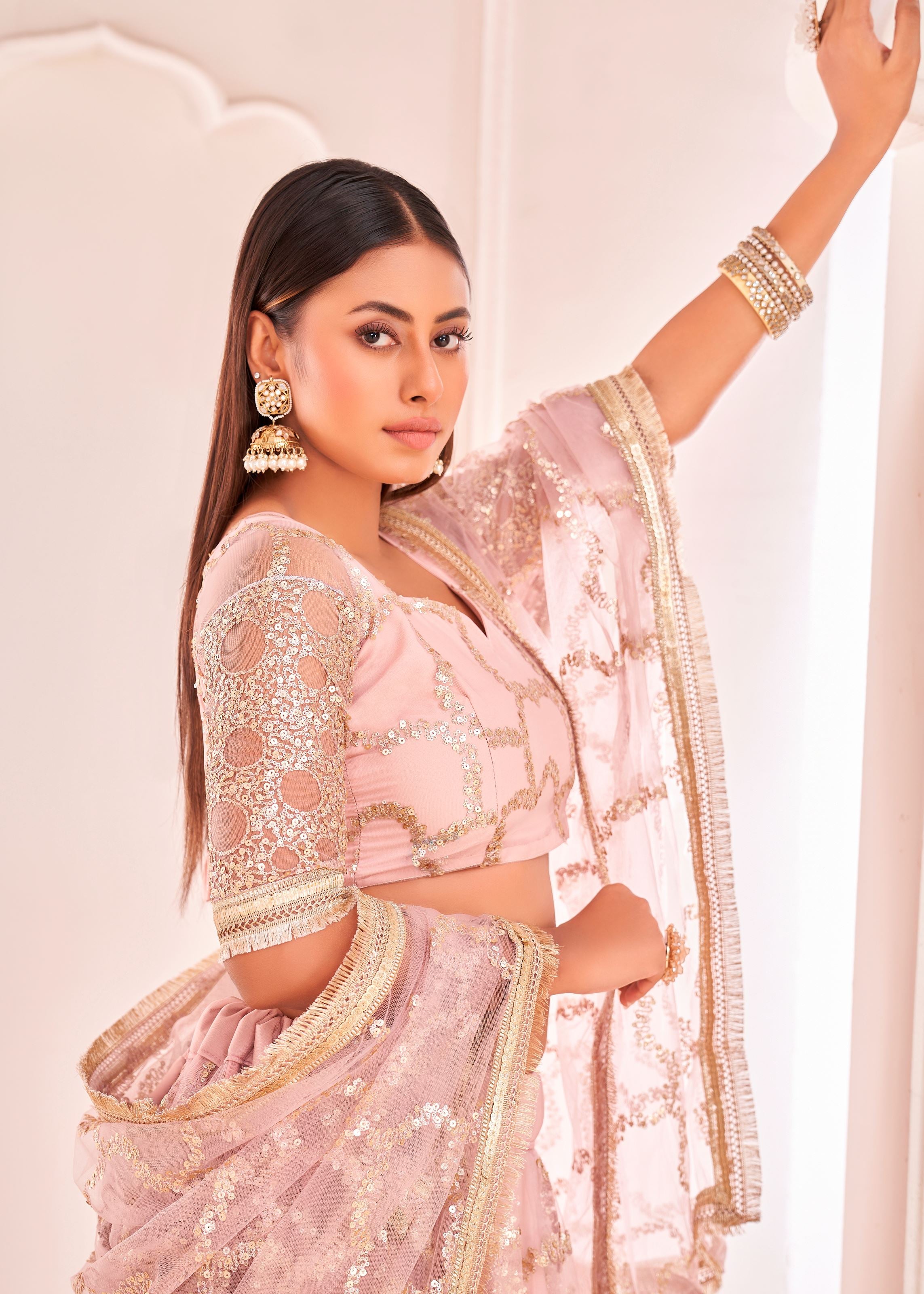 BabyPink Butterfly Net Lehenga Choli With Thread And Zari Sandwich Sequence Embroidery Work