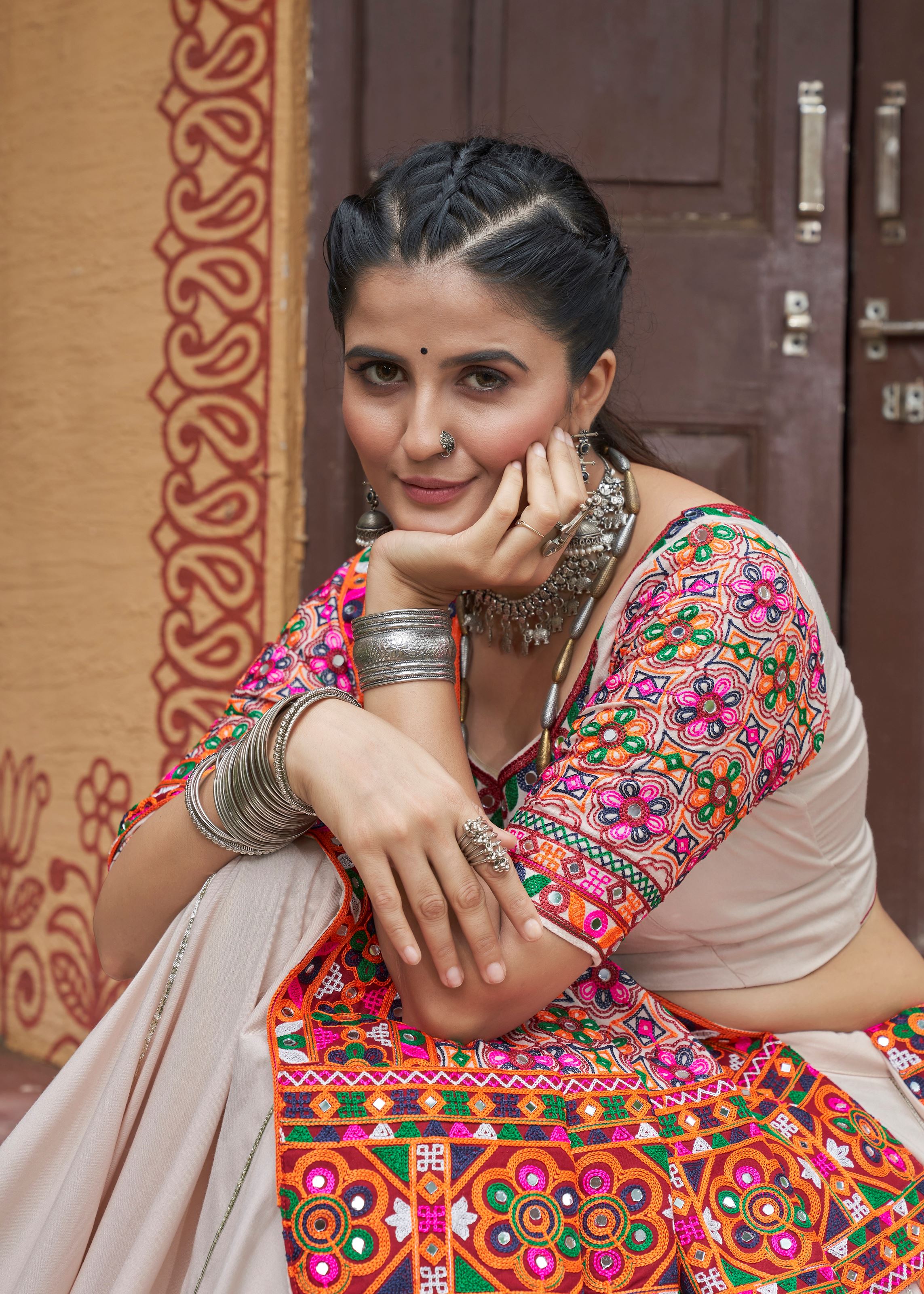 Beige Lehenga Choli With Plain