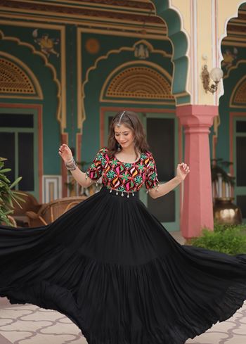 Black Anarkali With Heavy Kutchi Gamthi Kodi Work