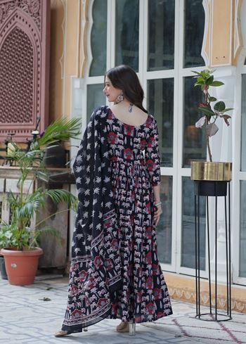 Black Anarkali With Printed Work