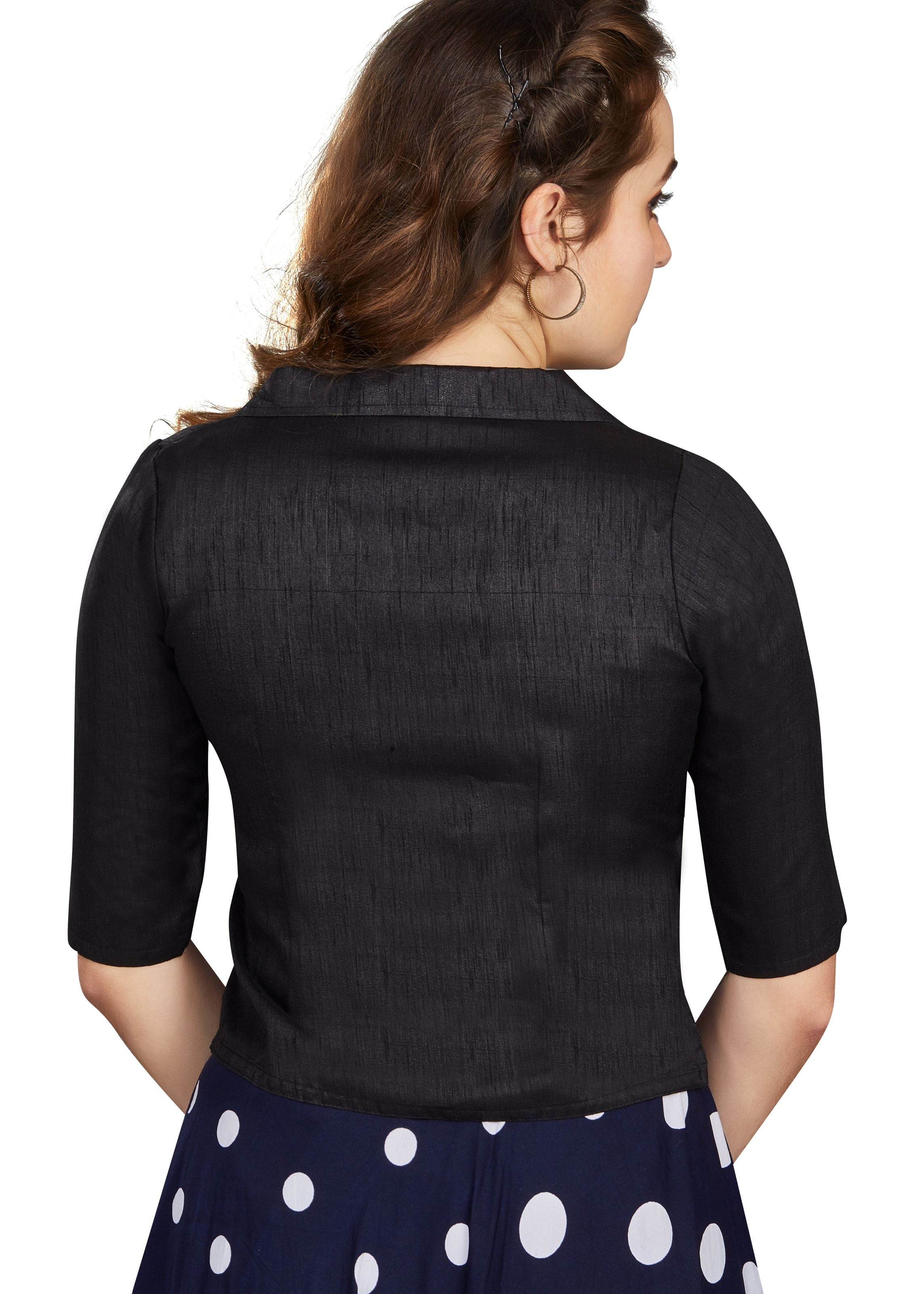 Black Art Silk Collar Neck Plain Blouse