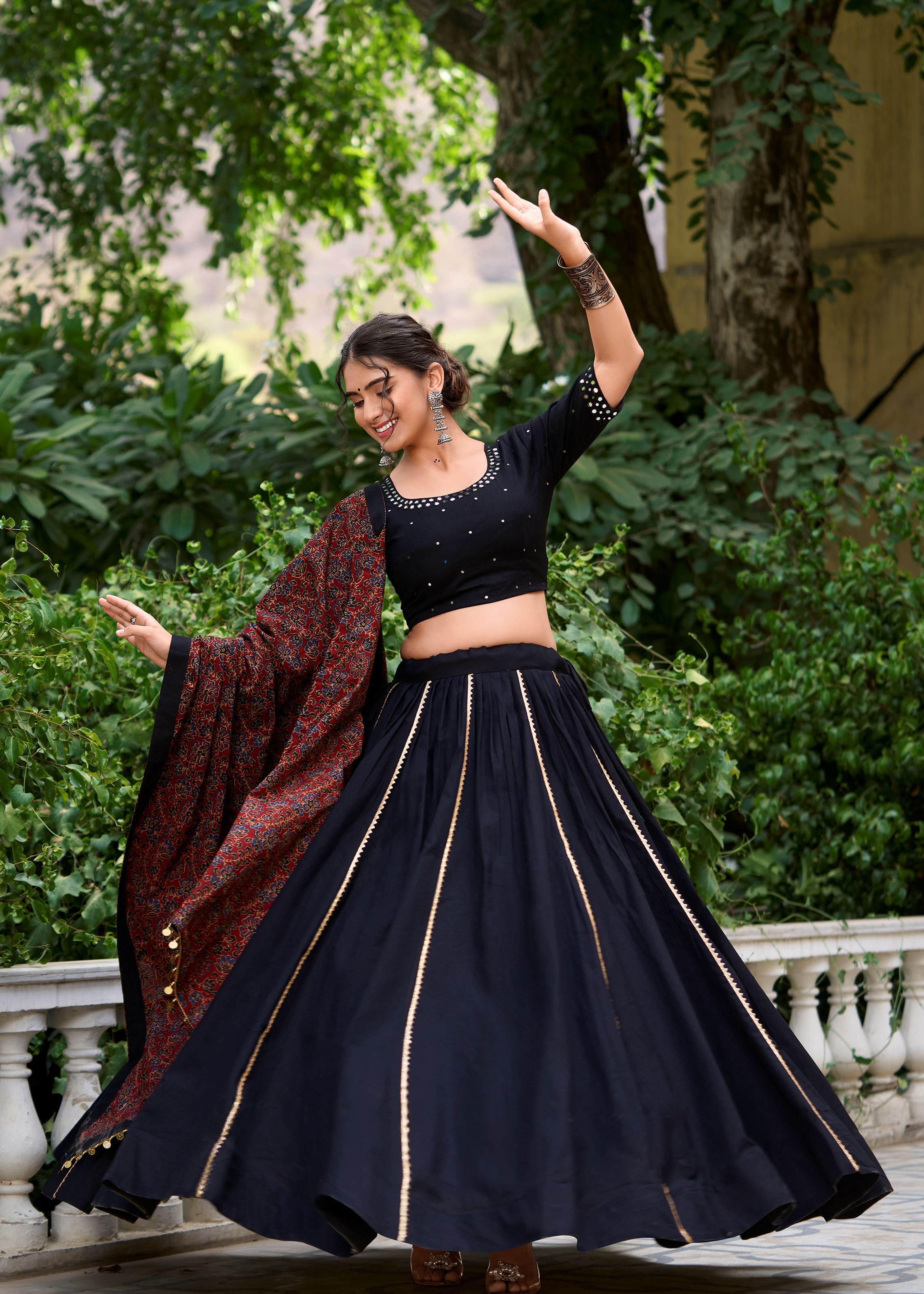 Black Ethereal Lehenga Choli with Glimmering Gota Patti Detailing