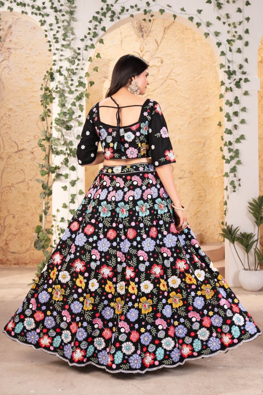 Black Lehenga Choli With Multi Thread Embroidery With Beautiful Heavy Sequins Work