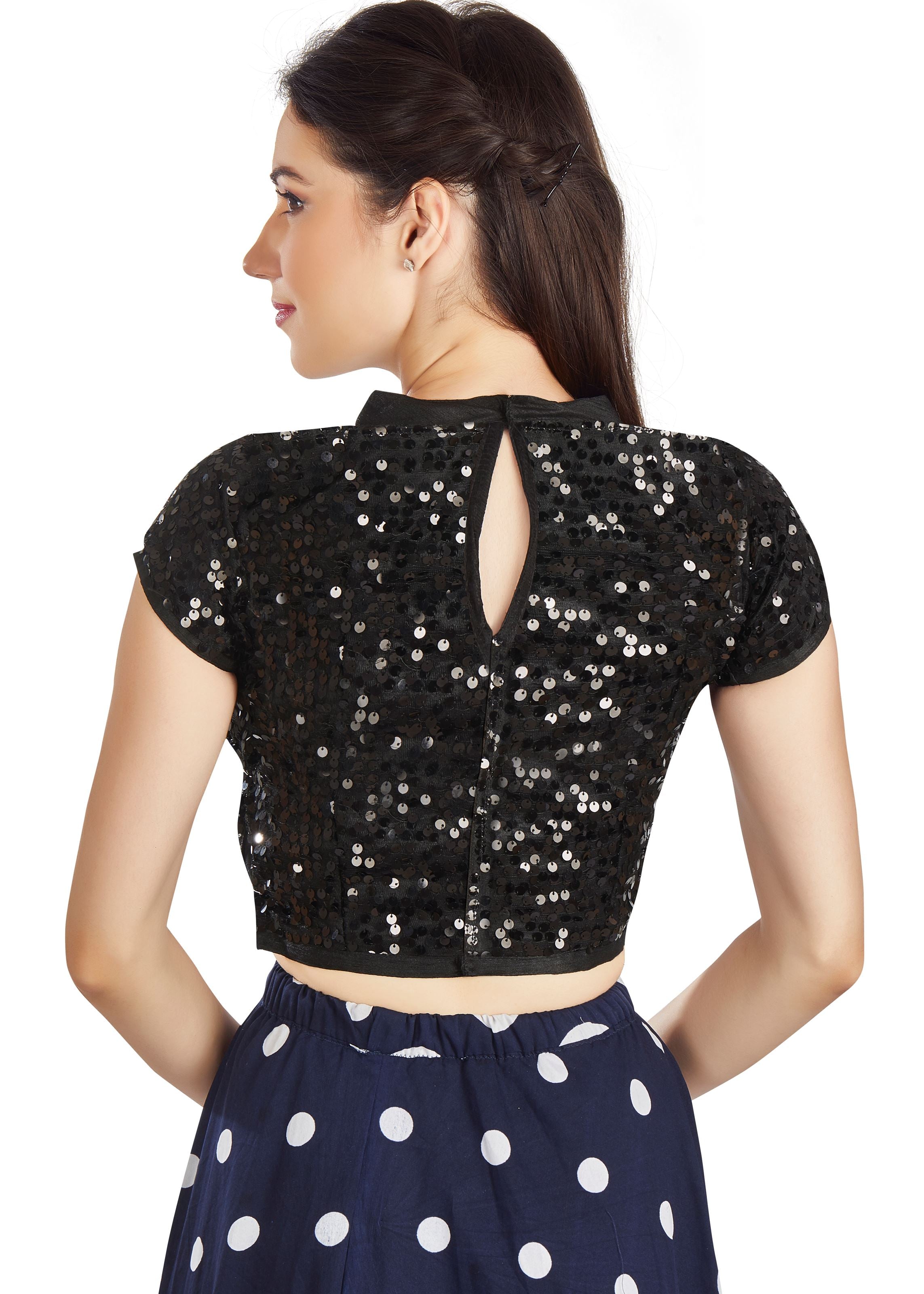 Black Net  Collor Neck Blouse With Sequence Work