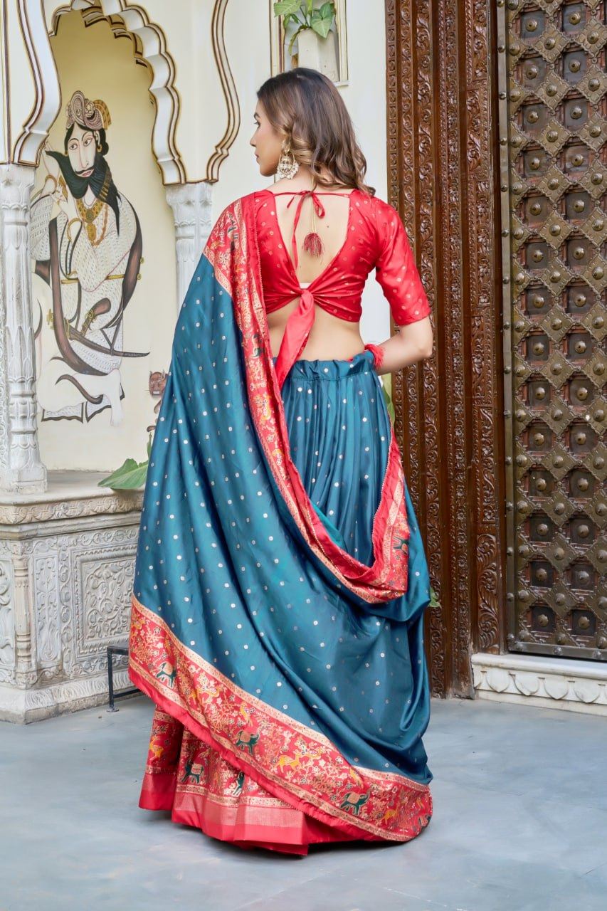 Blue Lehenga Choli With  Bandhej And Ajrakh Print