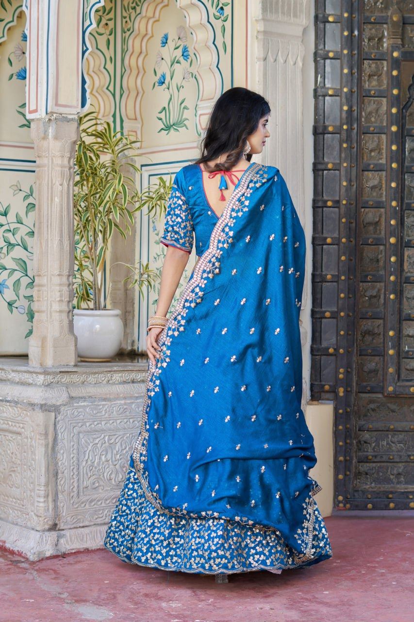 Blue Lehenga Choli With Embroidery Rajwadi Work