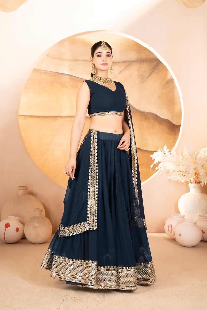 Blue Lehenga Choli With  Sequins Embroidered Work
