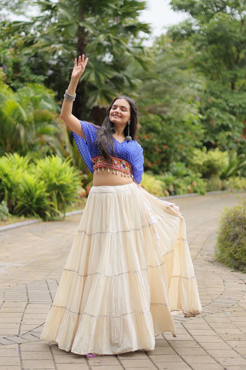 Blue Lehenga Choli With Standard Frill Stitching
