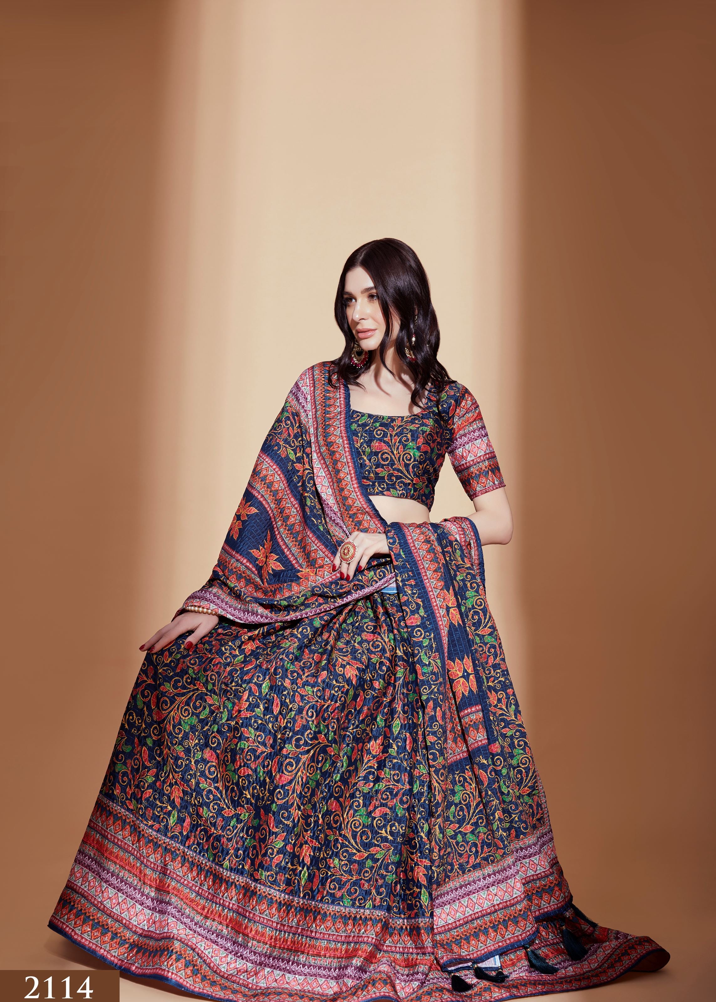 Blue Multi Color Lehenga Choli With Crochet Embroidered And Digital Print Work