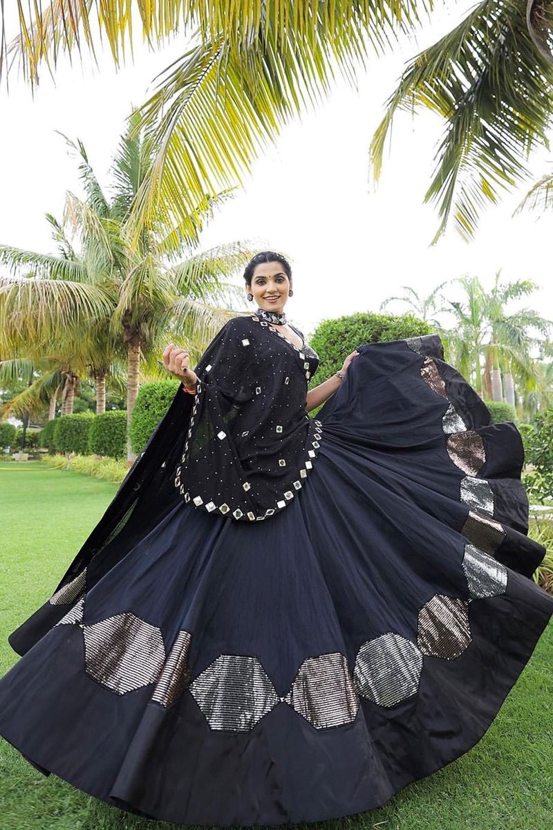 Bollywood Black Navratri Chaniya Choli With Sequins Work