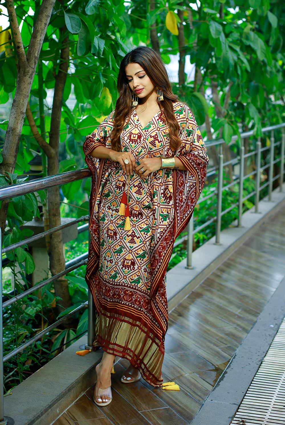 Brown Color Pure Gaji Silk Kaftan with Gotta Patti  Tassels