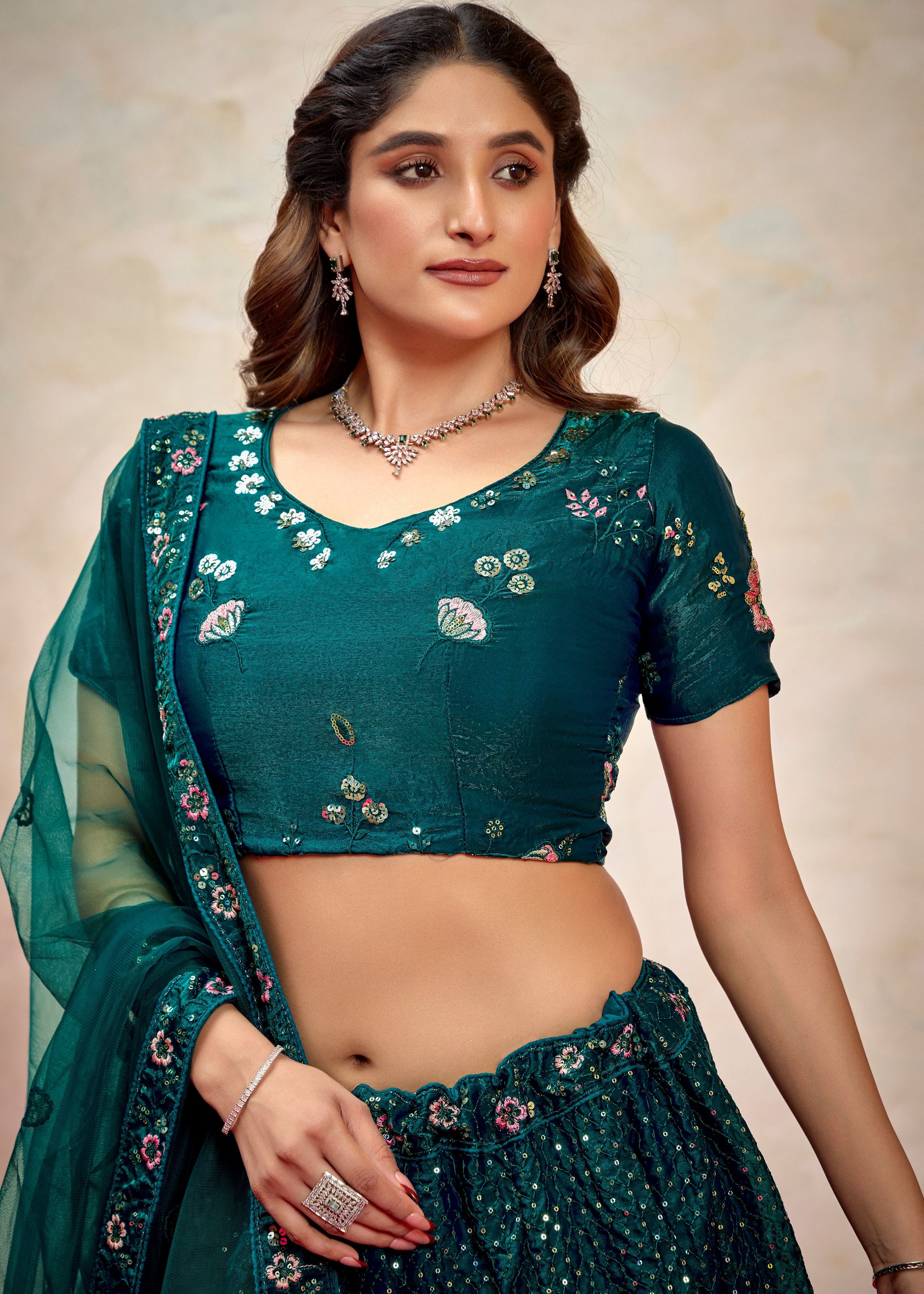 Dark Green Lehenga Choli With Heavy Sequence Embroidered