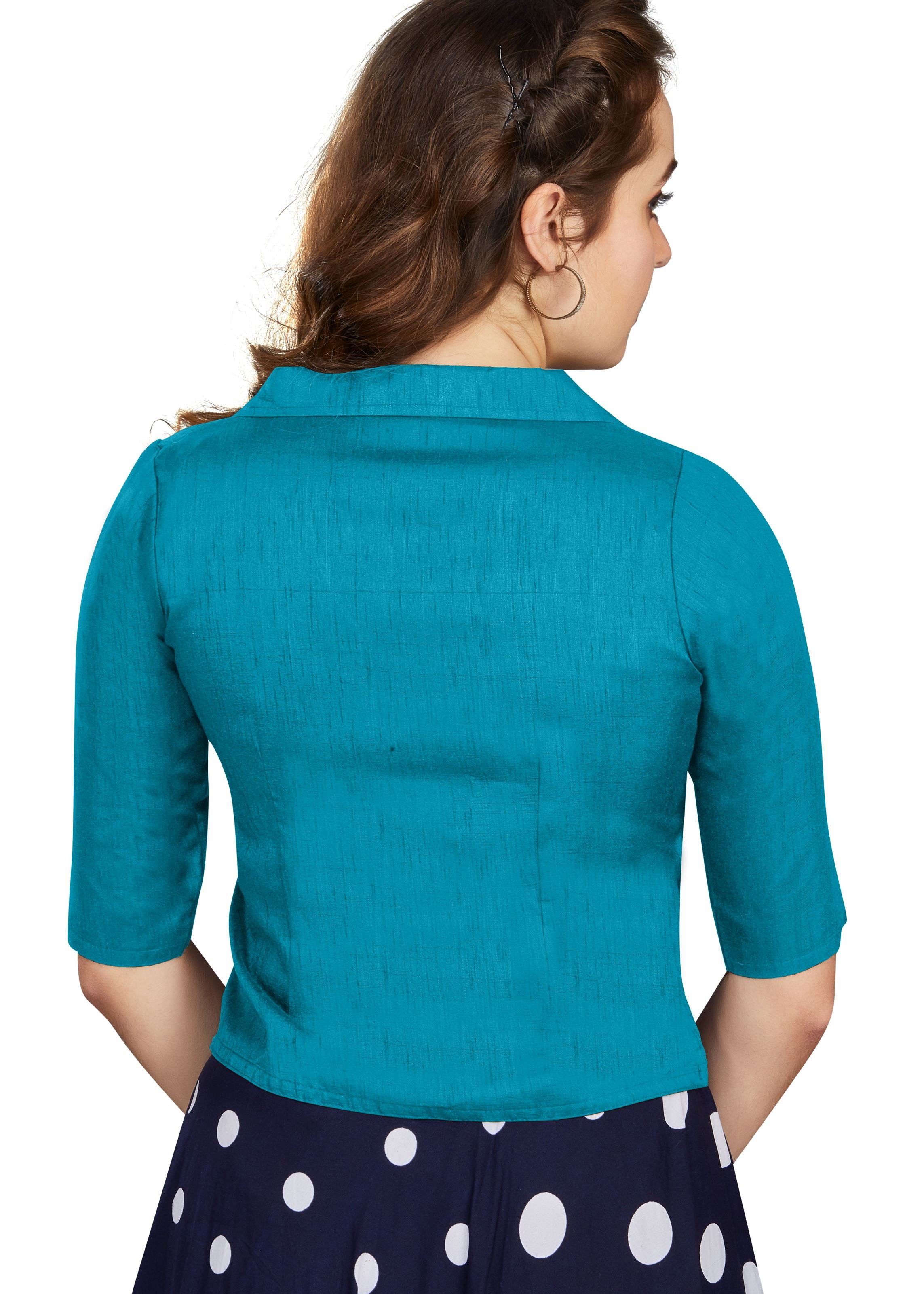 Firozi Art Silk Collar Neck Plain Blouse
