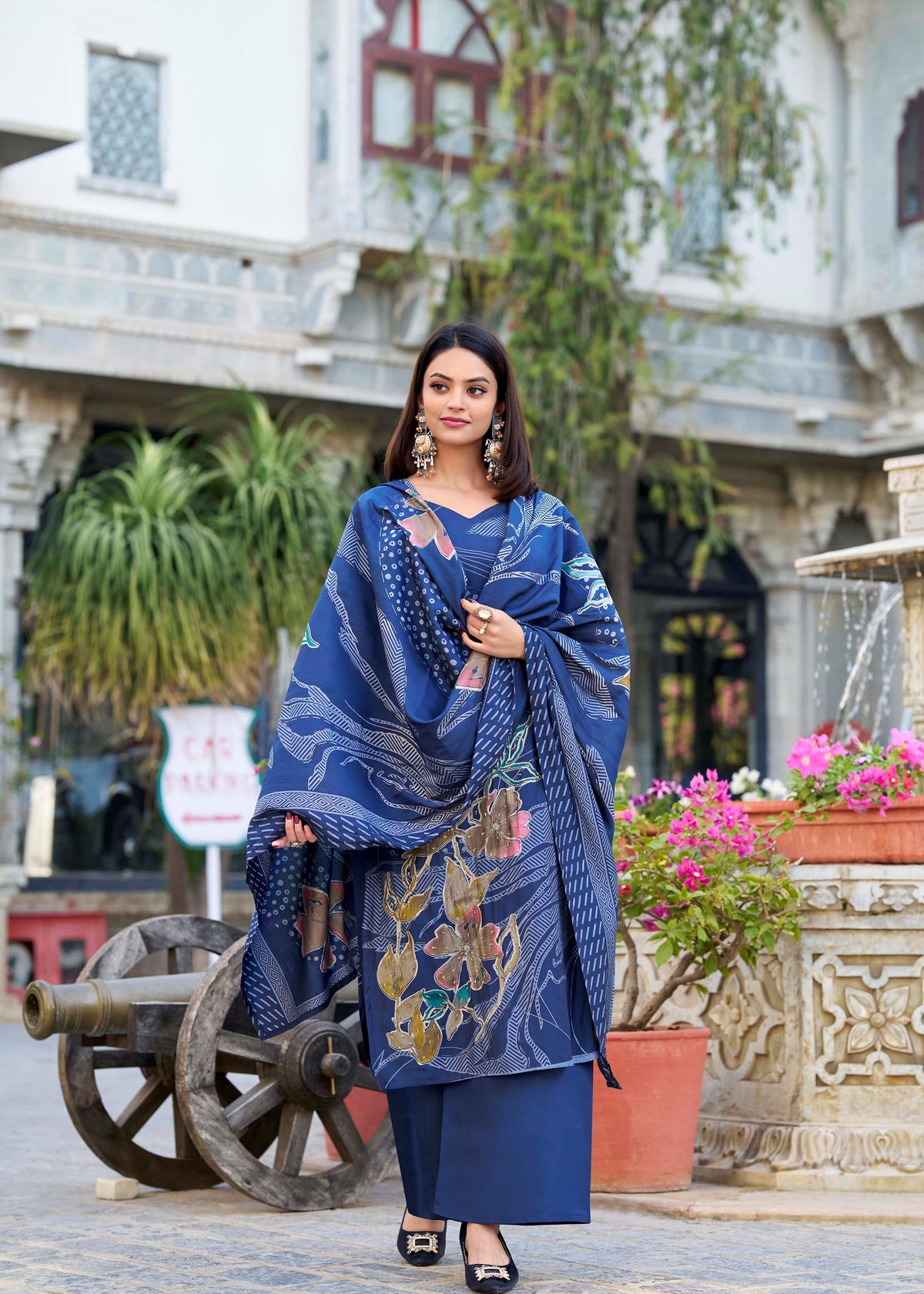 Grace Redefined Roman Silk Navy Blue Salwar Suit with Exquisite Beets Handwork