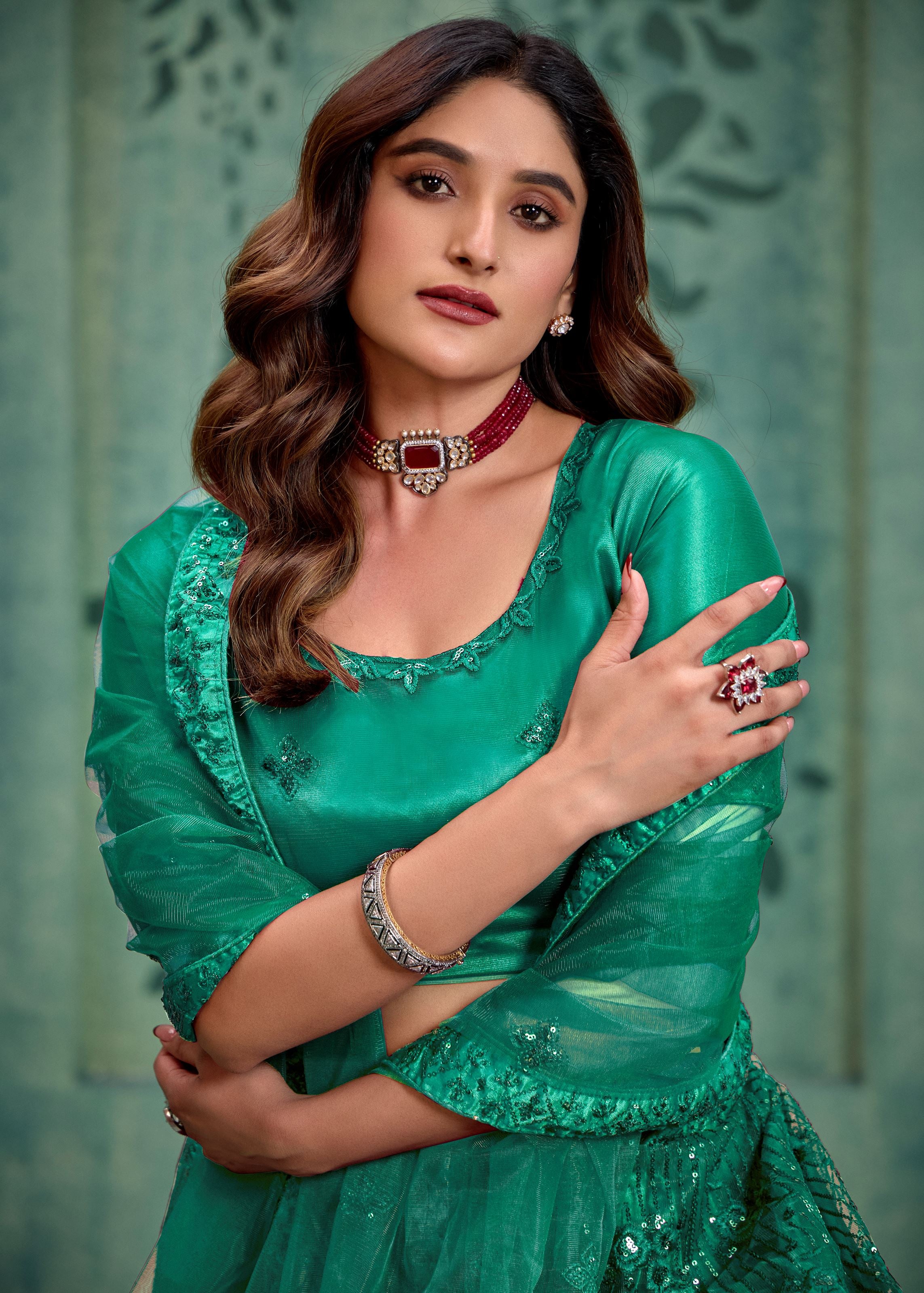 Green  Lehenga Choli With Heavy Sequence Embroidered